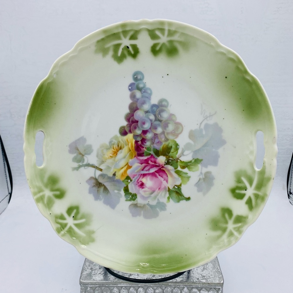 Antique German Porcelain Hand Painted Floral Design Decorative Plate for Display